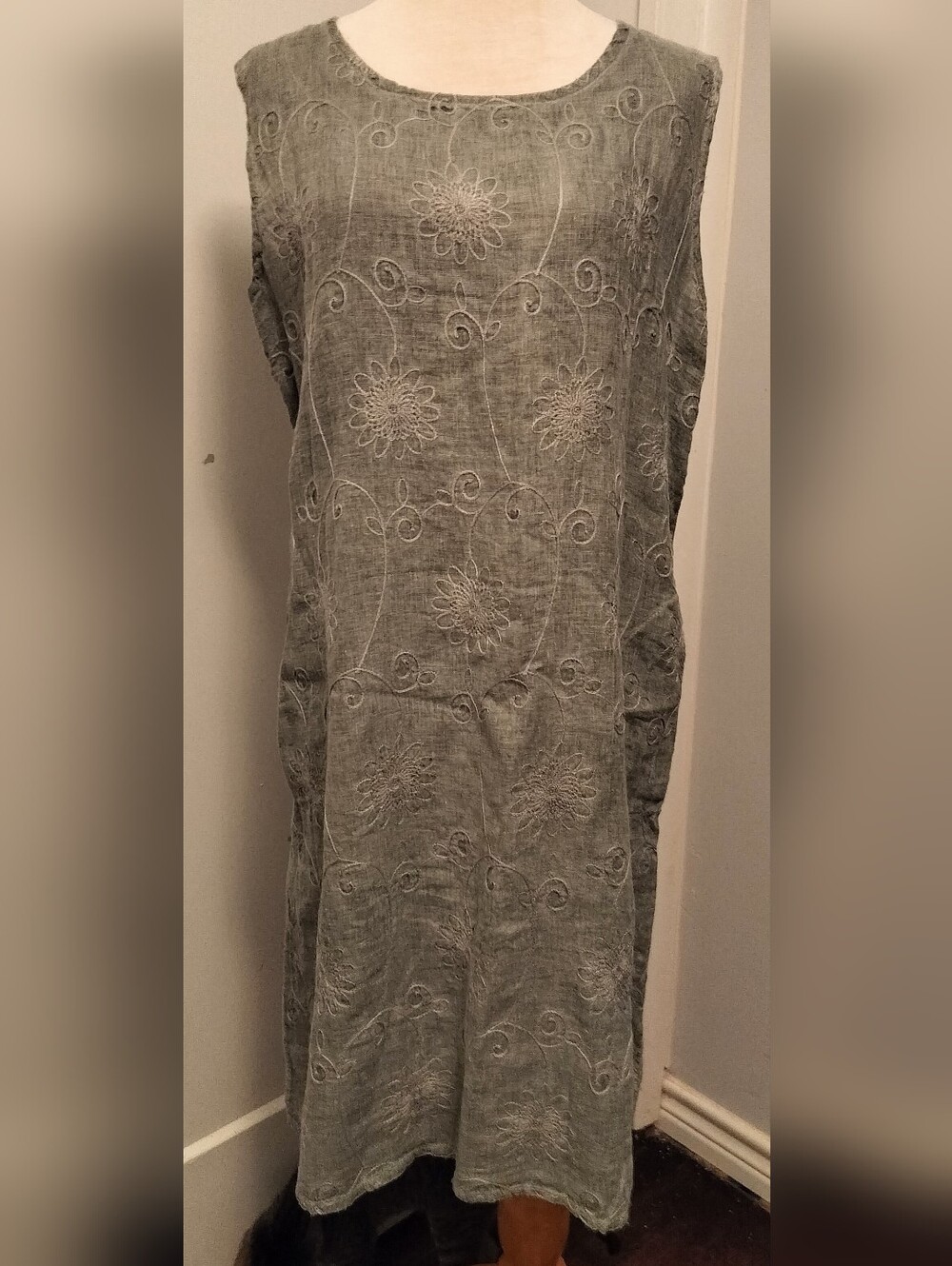 Embroidered Linen Seafoam Green Women's Dressu